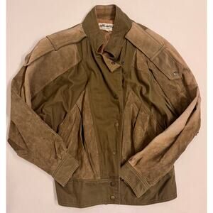 Vintage 80s Split End Ltd Women's Leather Jacket Green/Brown Size 11/12